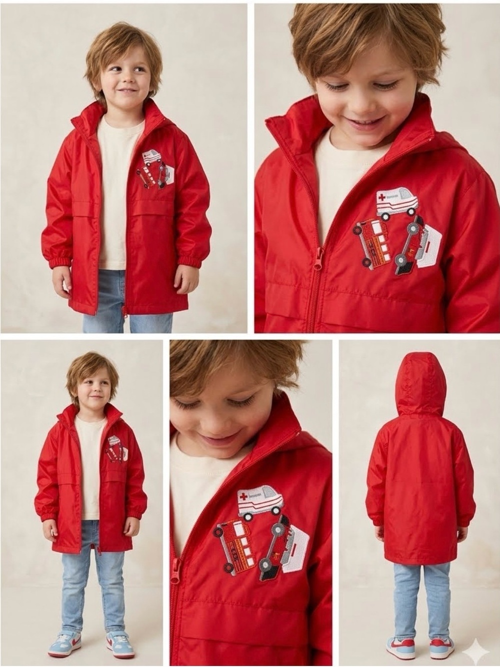Totes Kids Red Rain Jacket Emergency Vehicles Car Truck Size 3T